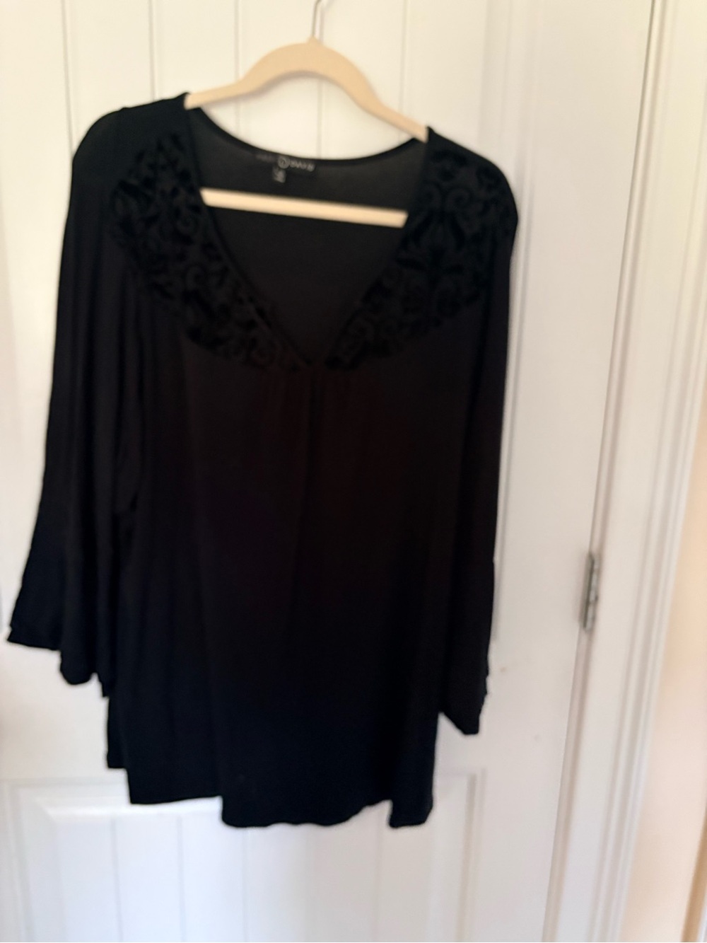 Fred David Black V-Neck Embroidered Tunic Top